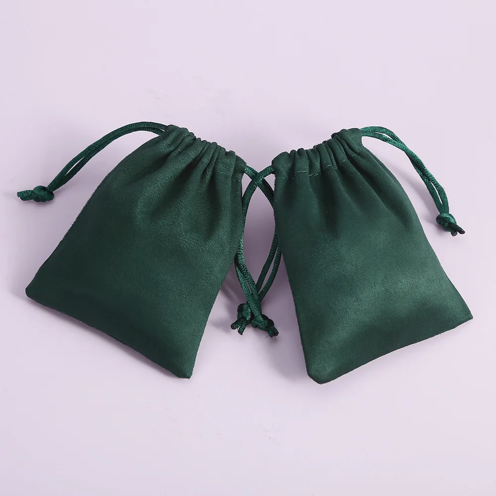 

Wholesale Custom Gift Pouch Drawstring Bag Bolsas De Terciopelo Green Small Fabric Leather Suede Ring Pouch