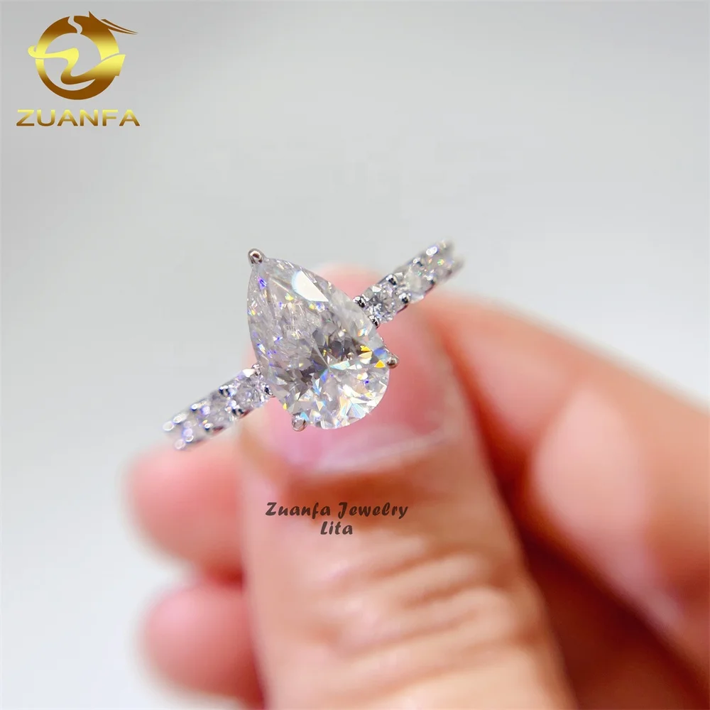 

Factory direct 925 sterling silver women wedding rings pear cut 7*11mm 3ct moissanite engagement ring