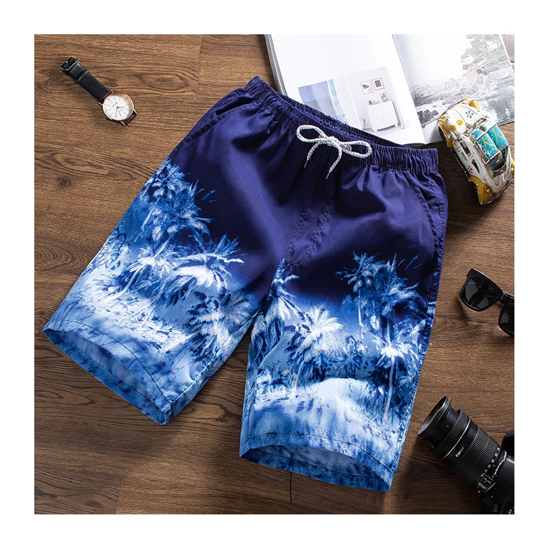

Breathable Men's 100% Polyester Warmup Pants Shorts Casual with Sea Wave for Men Short Pants, Printing