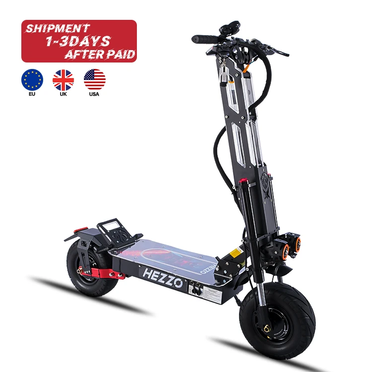 

HEZZO Hot selling13inch 60V 72v 6000w 7000w 8000w dual motor powerful racing electric scooter 45AH off road fat tire escooter, Black
