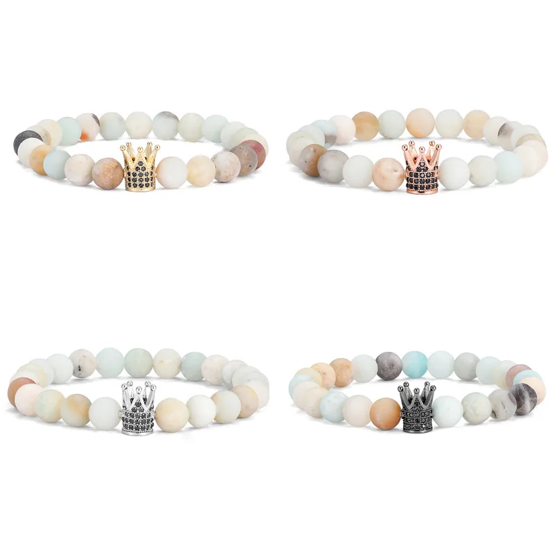 

2022 Hot sale women men jewellery fashion crown wolf skull crystal bracelets healing amazonite natural stone beaded bracelets