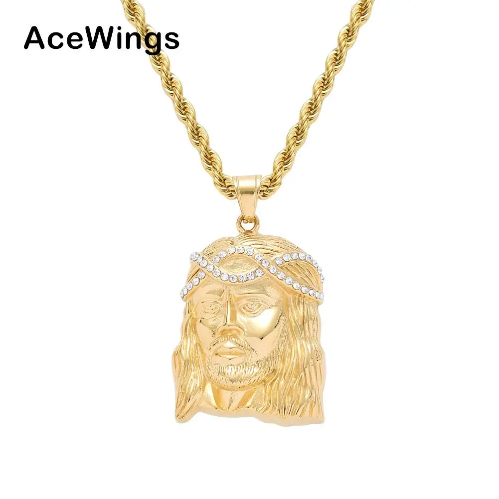 SN176 crystal fashion Jesus Bling Bling Pendant Stainless Steel Necklace hip hop Man Jewelry