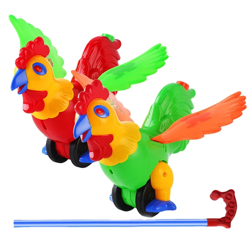 

1-2 Large size hand push chicken walking cart toy toddler drag Learn to walker 1-year-old baby children's push drag toys