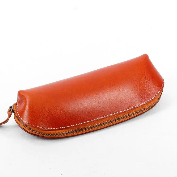 

Hot Sale Vegan Tanned Leather Students Stationery Pen Pouch Durable Office Fountain Pen Bag Pencil Case For Girl