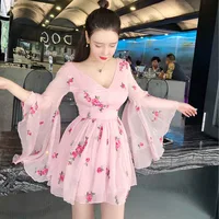 

or62264b Early spring 2020 Embroidered flare sleeve dresses women sweet style sexy dress
