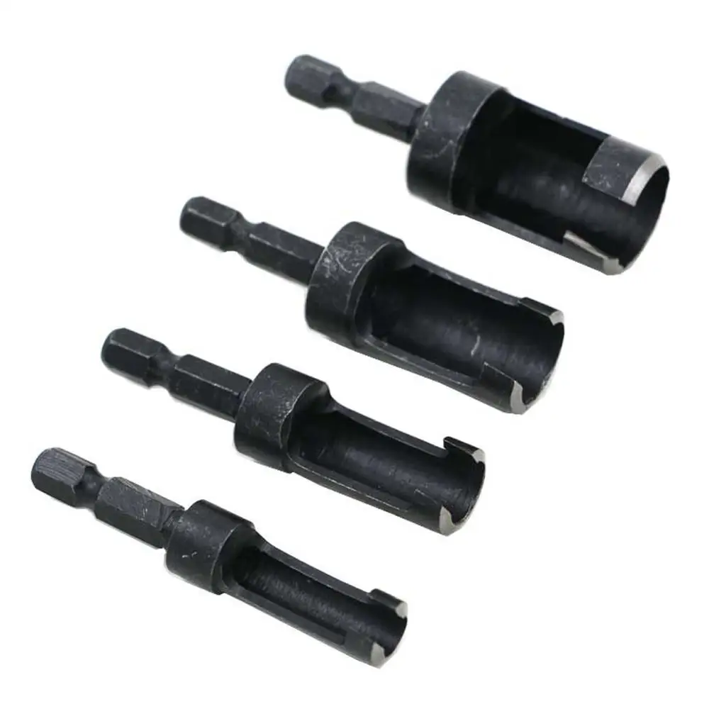 Hexagon Handle Wooden Plug Take Out Drill 4 Pieces Black Round Wood Take Out Drill Set Wooden Board Reaming Drill