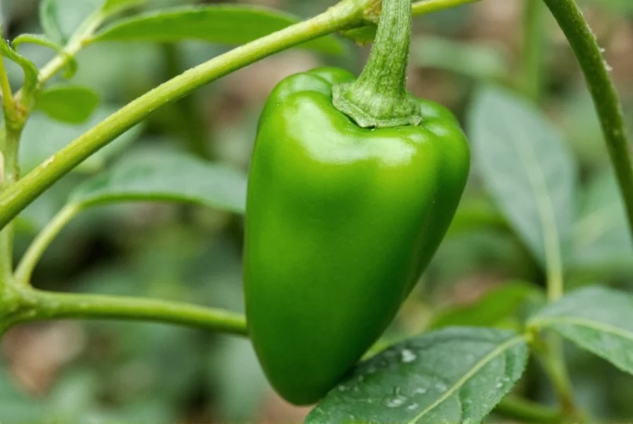 Serrano pepper plant with green peppers growing on stem