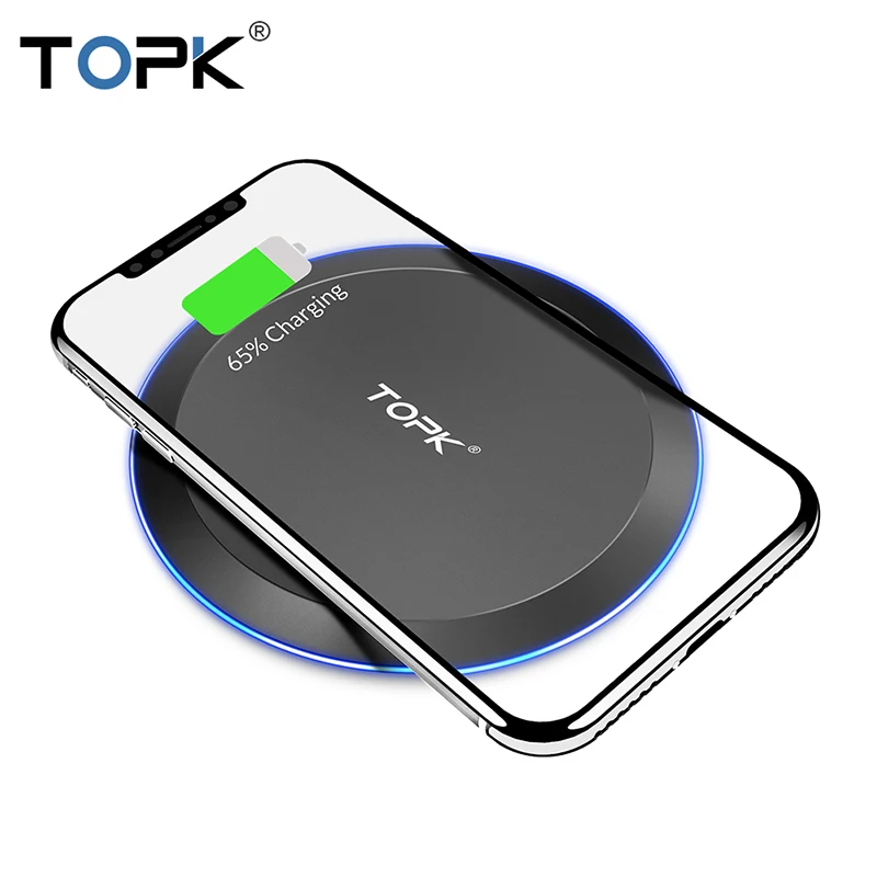 

Free Shipping TOPK Qi Fast Wireless Charger 10W Portable Silm Led Wireless Charger For Iphone, Black