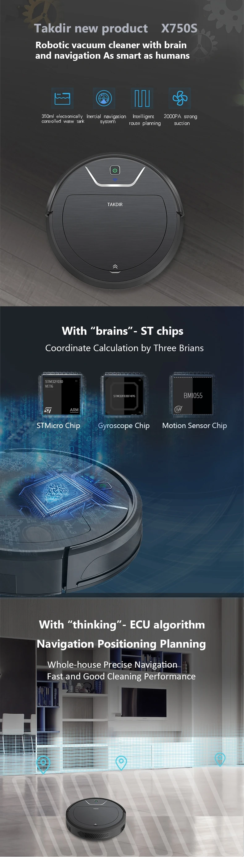 1800PA Suction Gold Automatic Floor Cleaner robotics vacuum cleaner wifi control