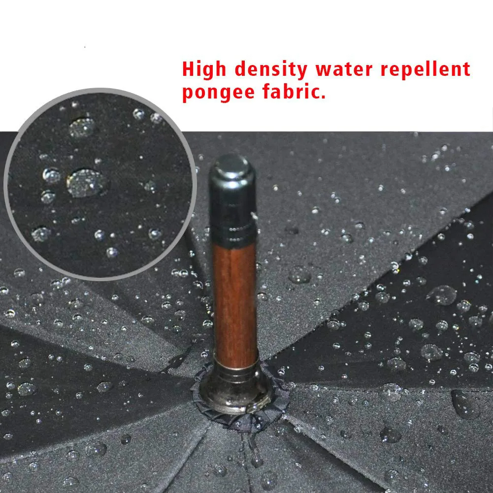 Stick Umbrella Automatic Open Curved Wood Hook Handle Black Rain