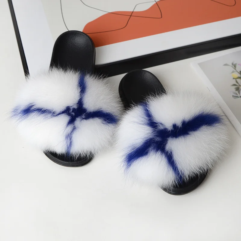 

double fur slippers baby fur slides slippers fur slides, Customized color
