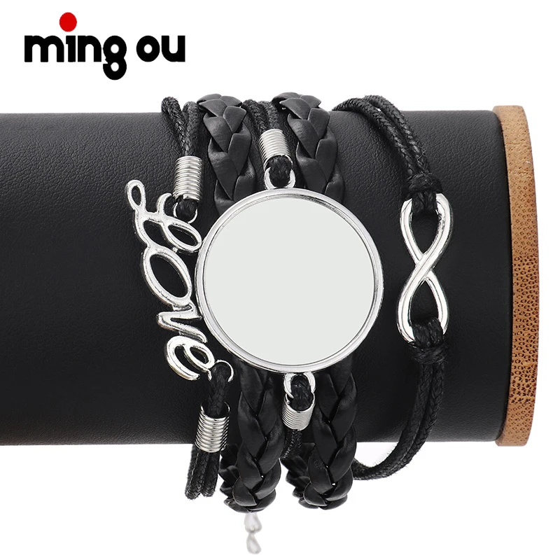 

Wholesale Unisex love multi layer leather adjustable braided friendship sublimation bracelet