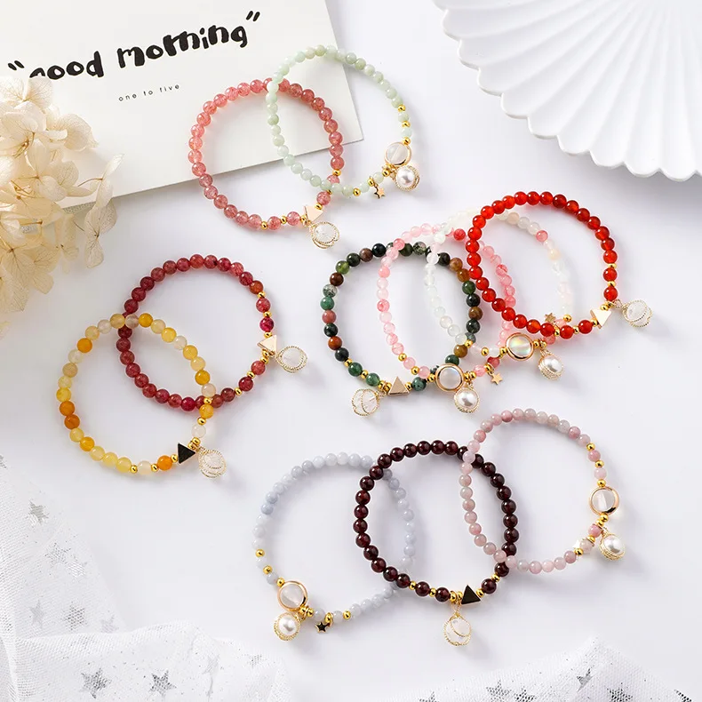 

Handmade Geometric Triangle Metal Winding Pearl Pendant Bracelets Korean Colorful Crystal Beads Charm Bracelet (SK941), As picture