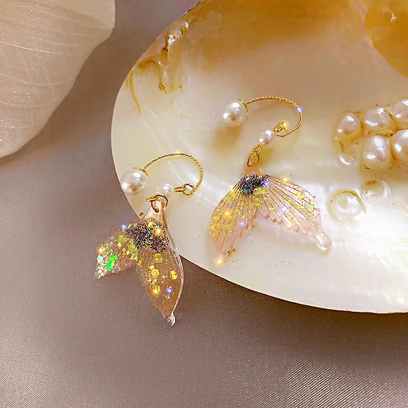 

2021 Mermaid Legend Symphony Fishtail Earrings Pearl Ear Line Jewelry Women