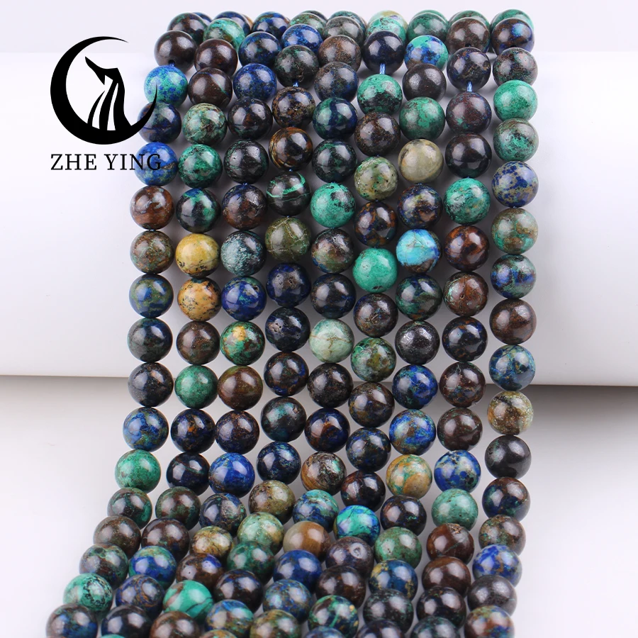 Zhe Ying 6/8/10mm Azurite beads 100% natural heailing crystal beads bracelet gemstone necklace natural azurite malachite