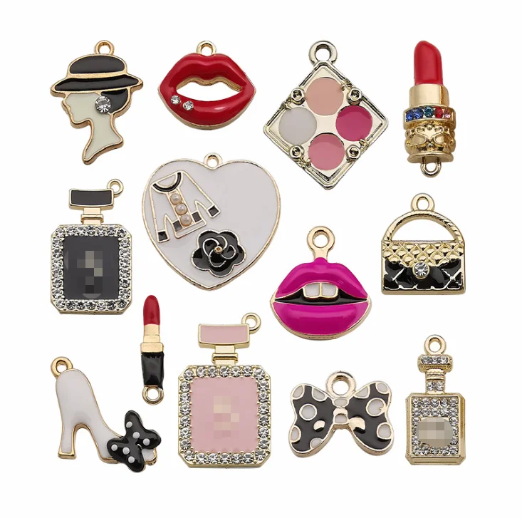 

Hot selling make up charms lips lipstick perfume bottle charms for bracelets jewelry