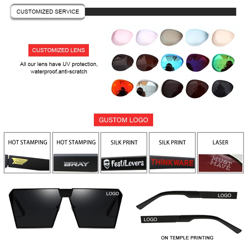 Brand Designer Custom Logo Men Square Fashion 2019 Women Sunglasses