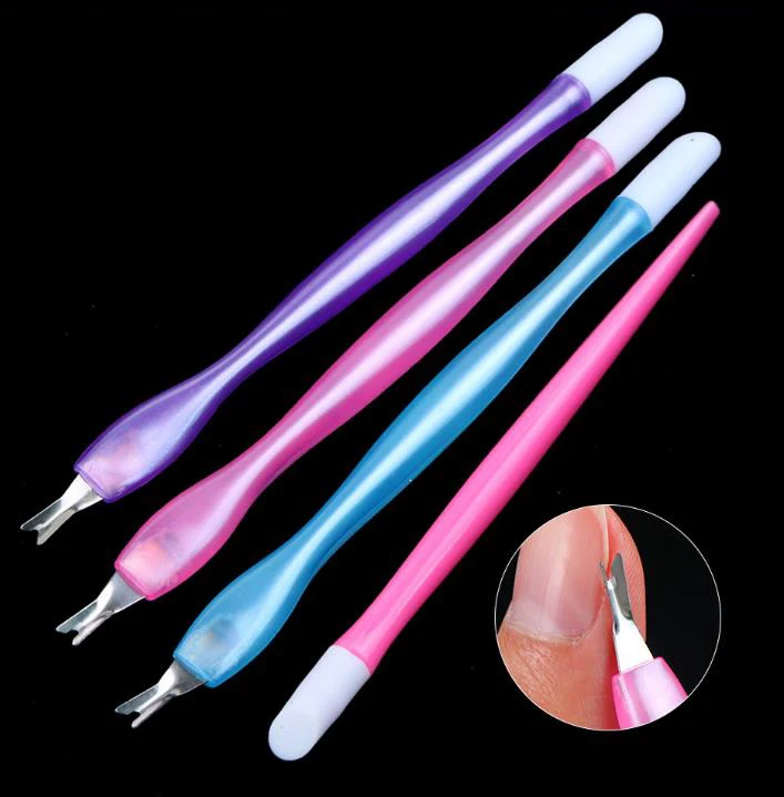 

Wholesale 2 Way Manicure Stainless Steel Dead Skin Remover Quartz Spoon Scrubs Stone Nail Cuticle Pusher, Rose red, other colors like pink, red, black, white, yellow etc