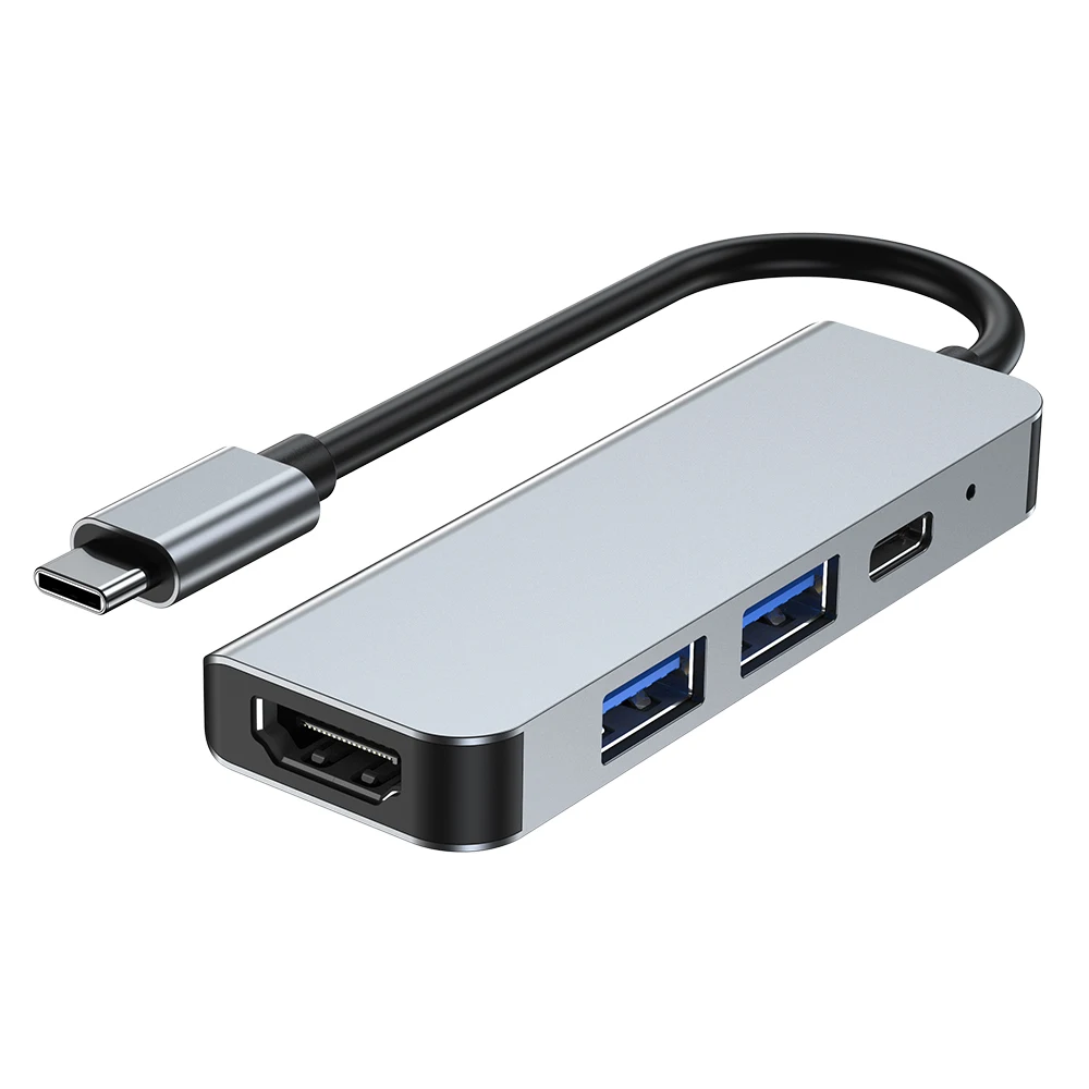 

Multi Function Type-C to 4K HD MI 4 Port in 1 USB 3.0 Aluminium Alloy USB Hub, Silver