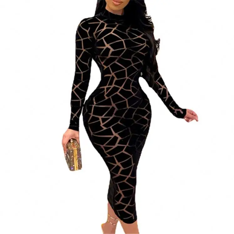 

Factory Wholesale Party Night Women Open Black Dresses Bodycon