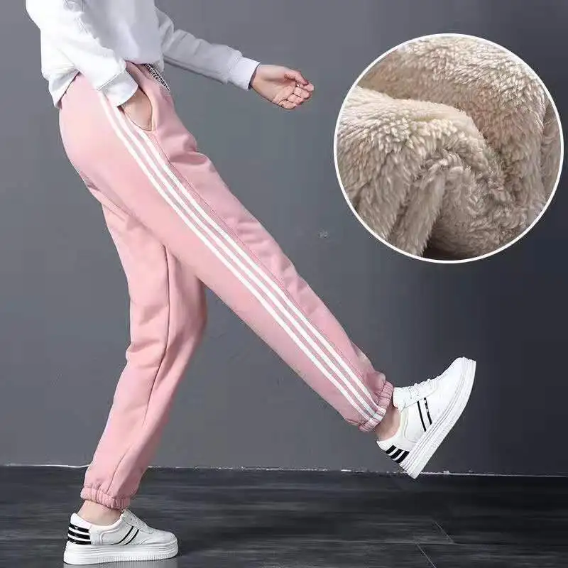 

2021 Autumn/winter cashmere faux lamb sweatpants loose-fitting with velvet and thick cotton casual pants