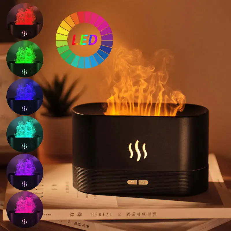 

RGB light Color Change USB Flame Humidifier Led Essential Oil Fire Flame Smart Aroma Diffuser For Bedroom Home Office