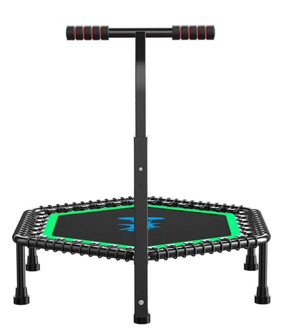 

50'' Hexagonal Muted Fitness Trampoline with Adjustable Handrail for Indoor GYM Jump Sports