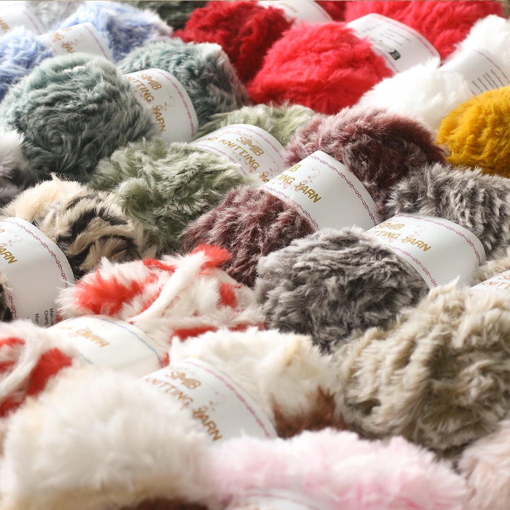 Factory Direct 100% Polyester Faux Fur Hand Knitting Yarn Fluffy Soft for DIY Doll Scarf Hat 32 Meters/34Yards/50G