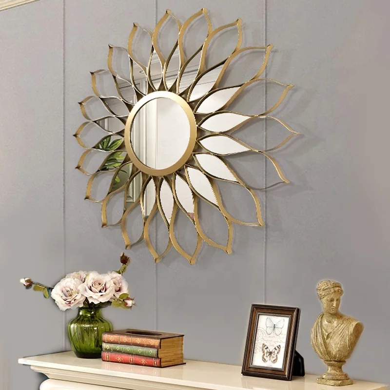 

High Quality Best Selling Sun Flower Metal Iron Living Room Bathroom Large Decorative Round Wall Mirror