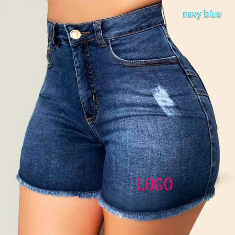 

custom LOGO New high waisted ripped hole stretch denim short washed women 'jeans fashion casual comfortable, 4 colors