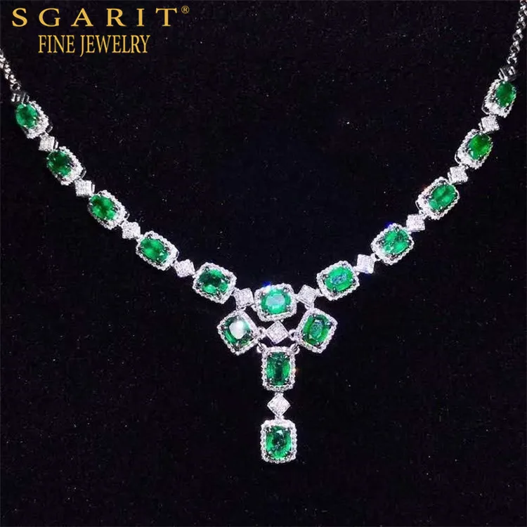 

SGARIT royal luxurious style party gemstone jewelry choker 18k gold 3.64ct vivid green natural emerald pendant necklace