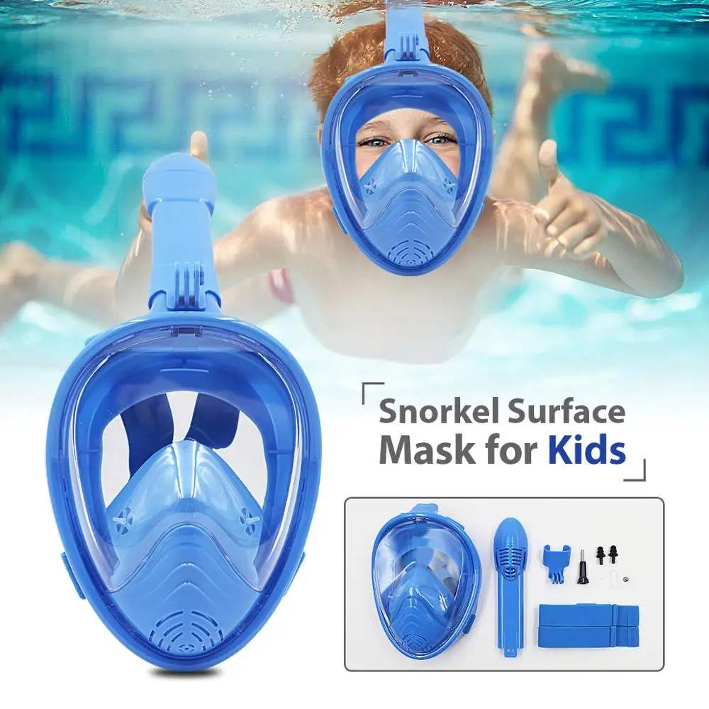 

Customized 180 degree view face masks designs for kids snorkel mask full face kids snorkel set diving masks for kids Children, Black/red/blue