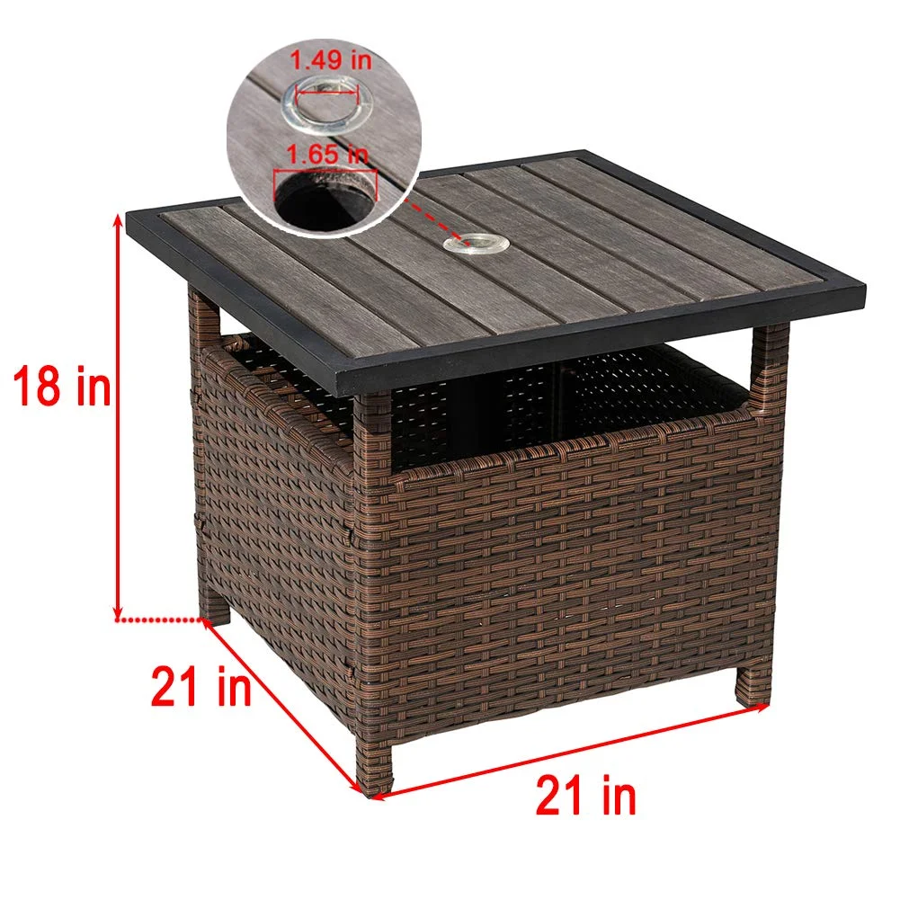 Patio Rattan Wicker Umbrella Side Table,Outdoor Bistro Table With ...