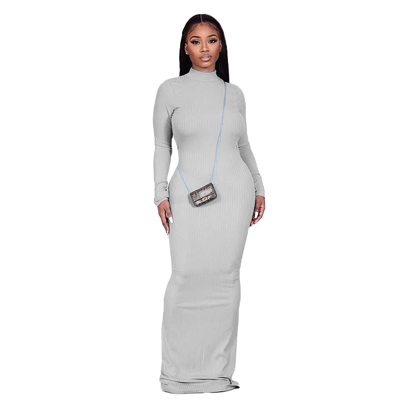 

New Arrival 2021 wholesale trendy fashion womens boutique casual spring casual grey bodycon sweater dress Plus Size Dress
