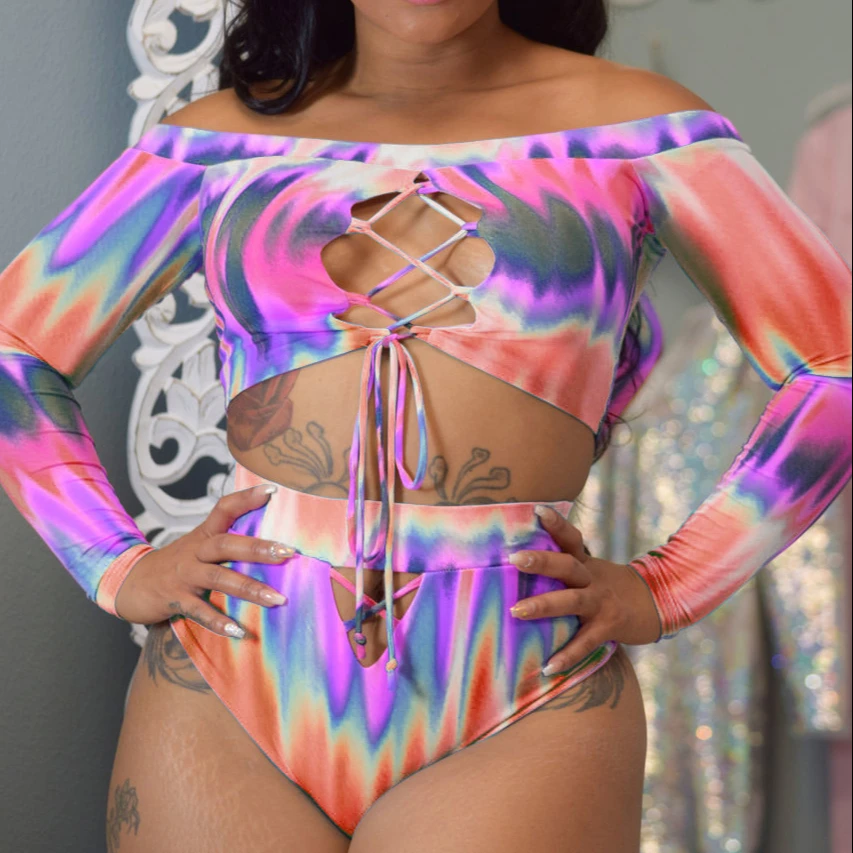 

Plus Size Gradient Printed Bandage Bikini Sets Swimwear Two Piece Beachwear Women Bathing Suits 2 Piece Swimsuits, Pink,yellow,blue,green