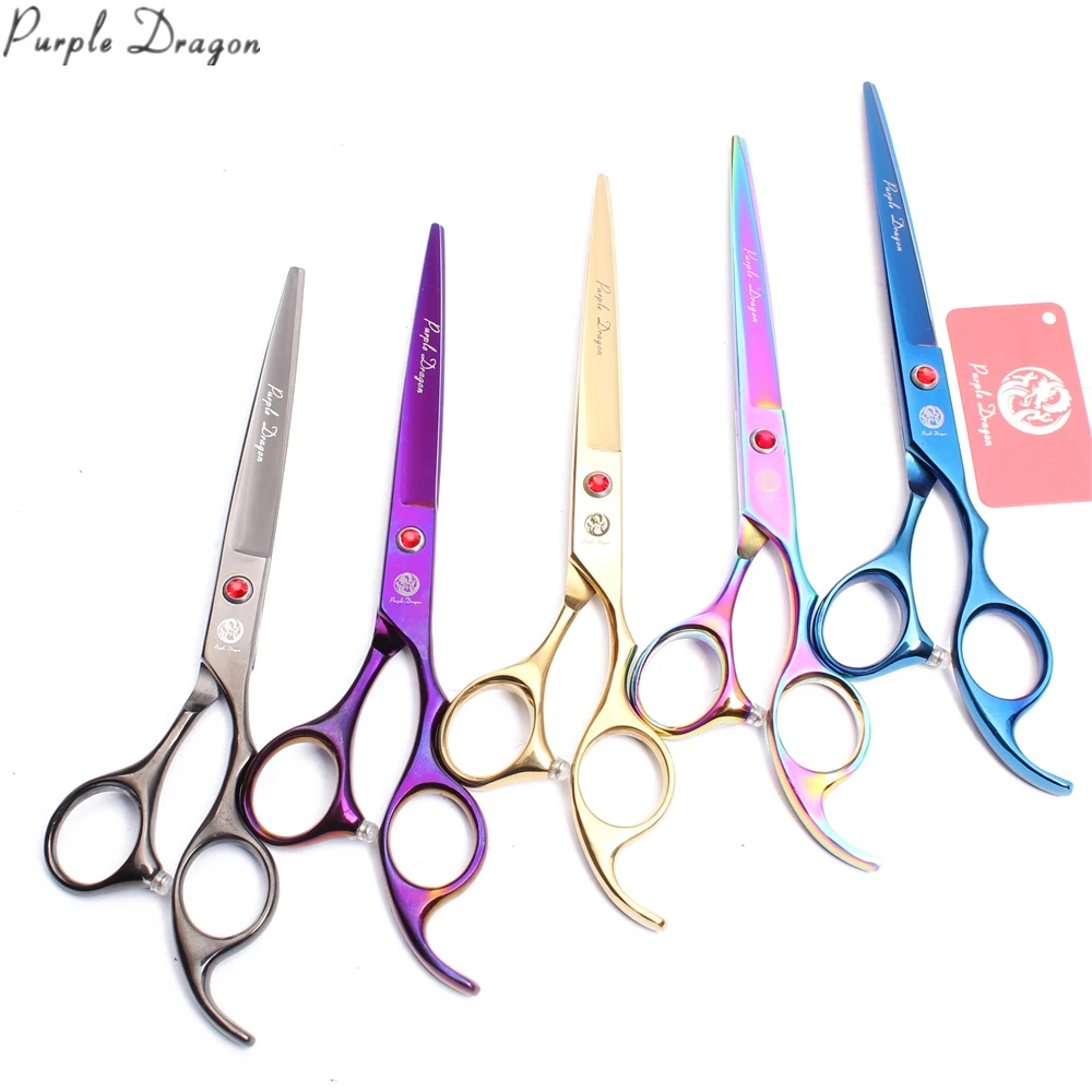 

Pet Scissors 8" Purple Dragon JP Stainless Dog Grooming Scissors Groomer Cutting Shears Straight Scissors Z4008, Red handle