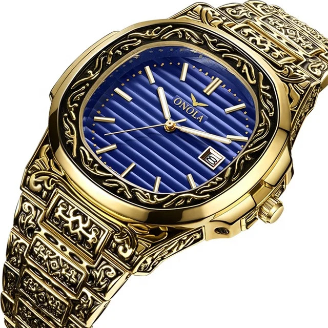 ONOLA Brand Vintage Wristwatch Waterproof Golden Luxury Men Watch