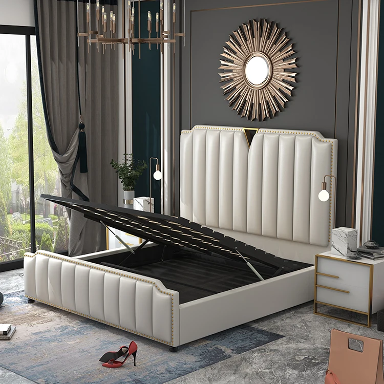 Customizable multifunctional double storage bed with stylish head board