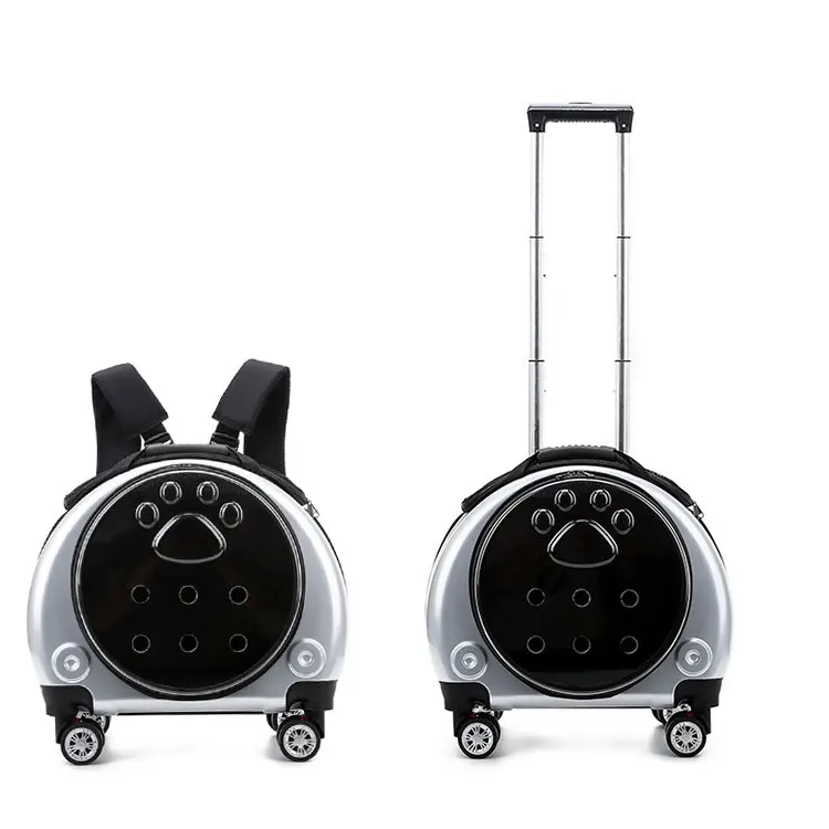 

Big Volume Luxury Expandable Dog Cat Backpack Wheeled Trolley Pet Carrier For Detachable Trolley, As shown