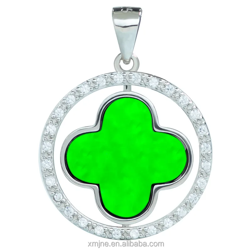 

S925 Silver Inlaid Natural Grade A Jadeite Ink Jade Four-Leaf Clover Ice Seed Jade Graphite Jade Pendant Women's Necklace 2