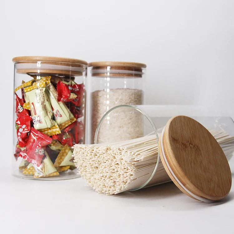 

Promotional gift 150ml~2000ml Glass Canister Storage Jar with Food Grade PP Airtight bamboo Lid