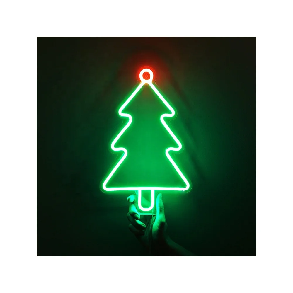 

Drop Shipping Christmas Tree LED Flex Neon Sign Happy Holidays X-Mas New Year Room Wall Hanging Shop Party Art Decor 14x8.7 Inch