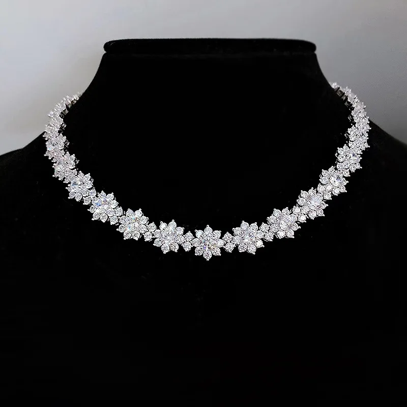 

VANA Flower Heavy Wedding Engagement Women Necklaces Jewelry Sets Cubic Zirconia Luxury Silver S925 Wholesale Wedding Jewelry