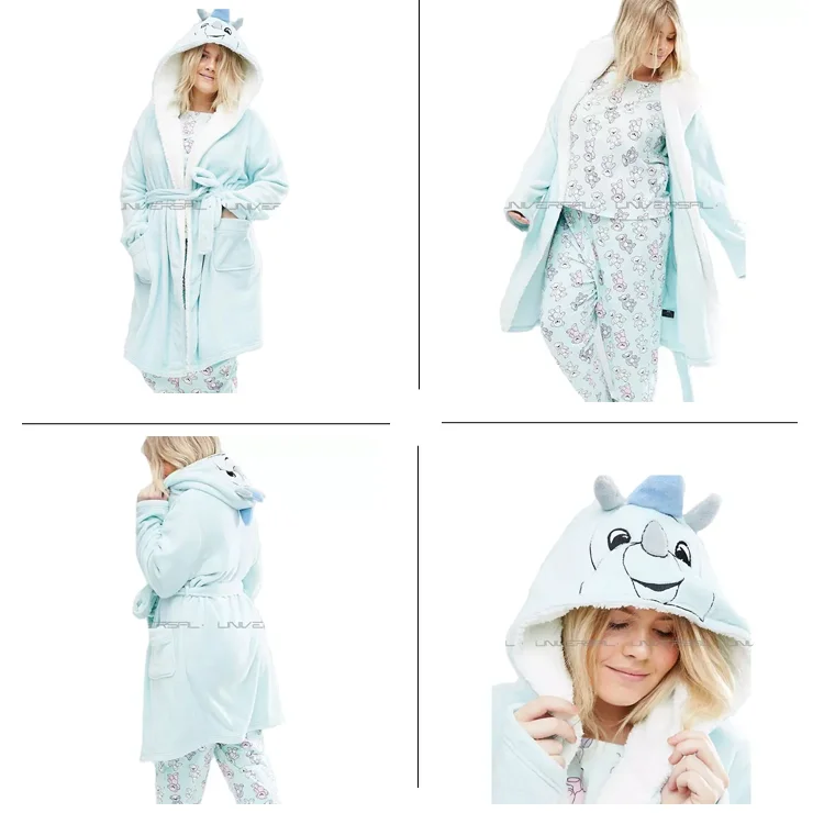 Popular coral fleece soft fabric cute cartoon winter warm pajamas women