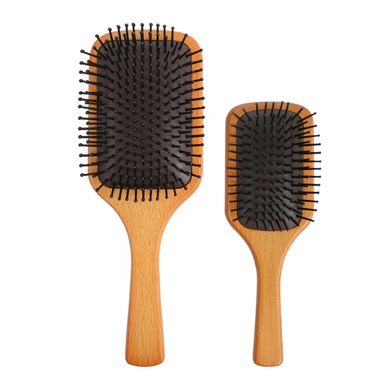 

Factory Wholesale Professional Custom Logo Wood Handle Hair Massage Detangling Brush, Brown