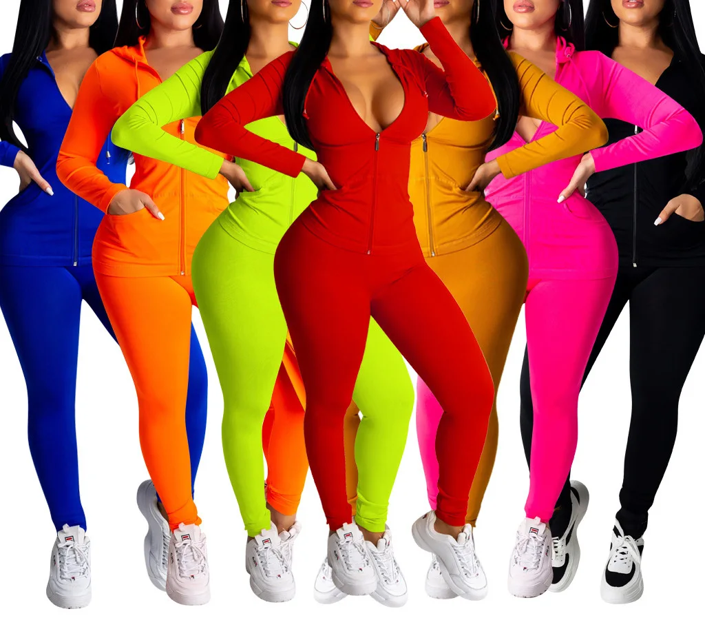 

Solid colors beach with hoodie 2021 wholesale long sleeve for sweatsuit 2 piece set women clothing