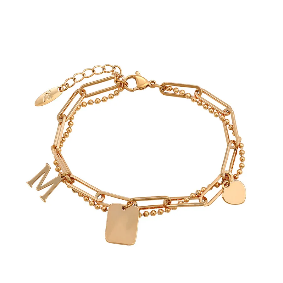 

A00734789 xuping jewelry Punk style double-layer chain hip-hop cool letter heart pendant 18K gold bracelet