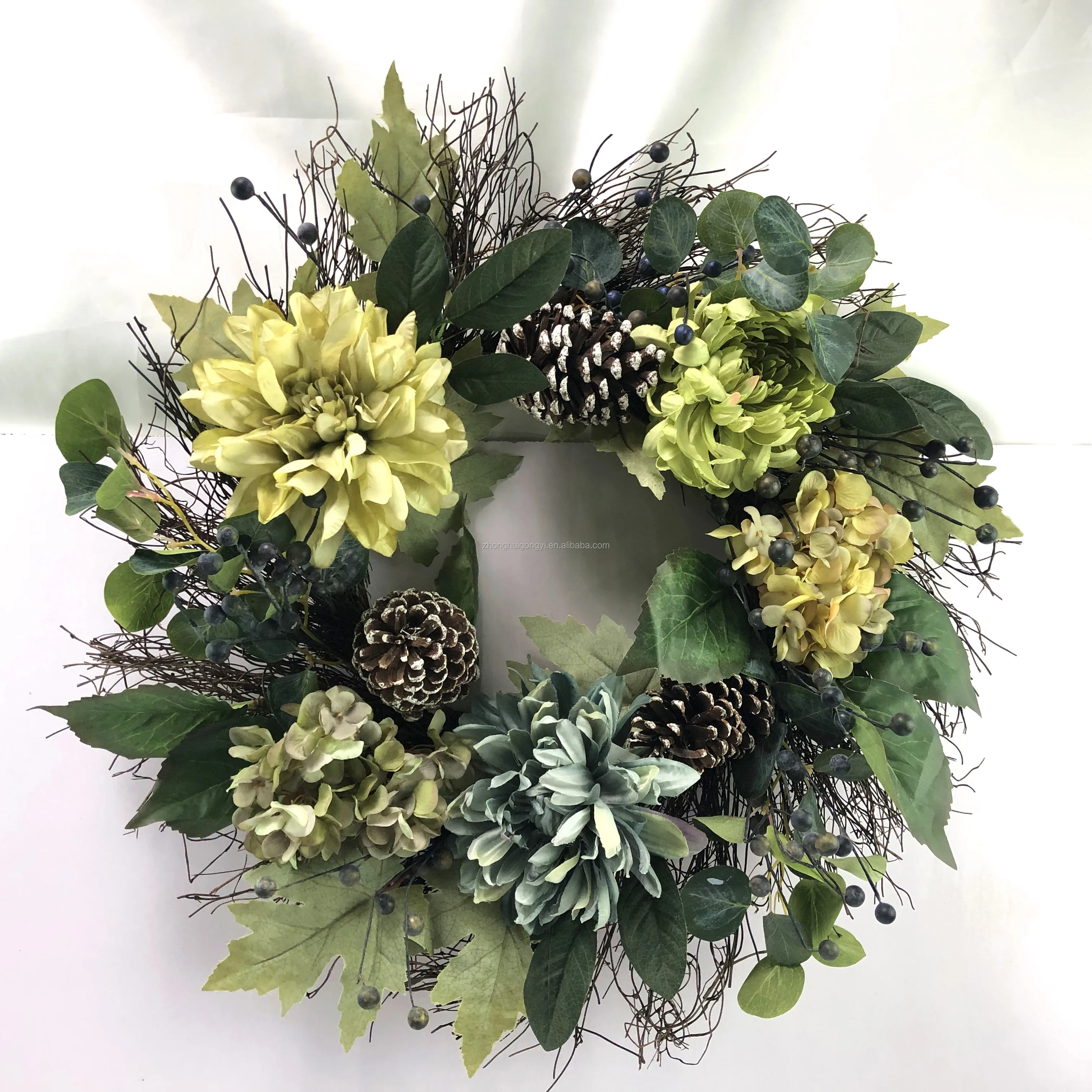 Artificial Flower Wreath With Green Leaves Blue Barriers Pine Code ...