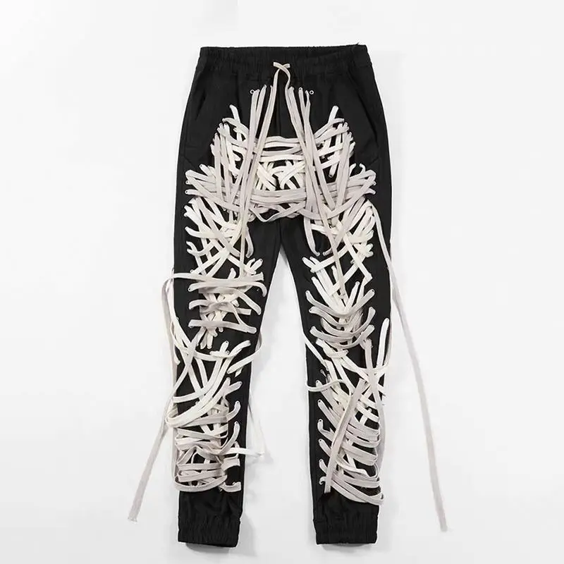 

X01022S CHICEVER Patchwork Bandage Women's Trouser Casual Slim High Waist Pants Summer 2020 Street wear Fashion, White khaki black