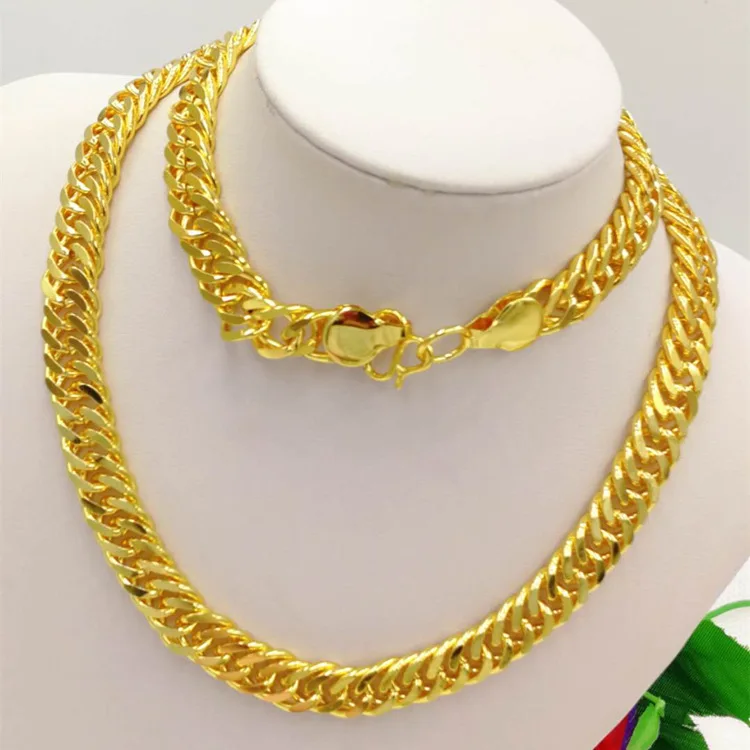 

Gold Plated Boss Chain Necklace Vacuum Plating Gold Wedding Jewelry Domineering Men'S Necklace Gift Set